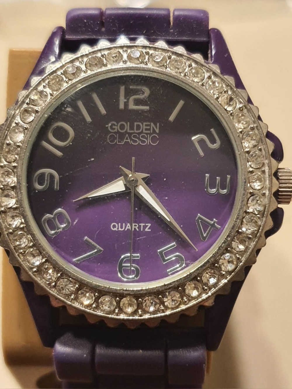 🦋10/$20🦋 Golden Classic Silver/Purple Rhinestone Silicone Women's Watch